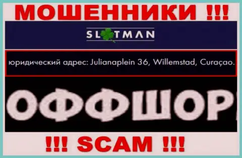 Slot Man - это жульническая компания, пустила корни в оффшорной зоне Julianaplein 36, Willemstad, Curaçao, будьте очень бдительны