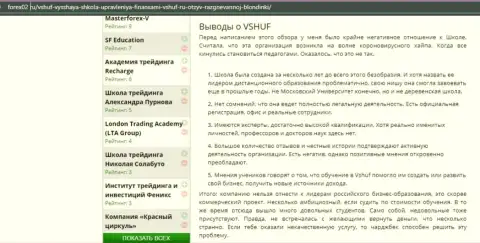 Web-сайт форекс02 ру тоже посвятил публикацию обучающей фирме VSHUF