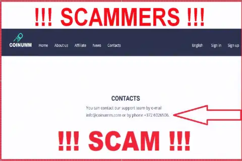 Coinumm phone number is listed on the thieves site