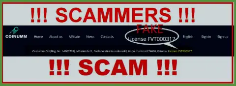 Coinumm scammers don't have a license - look out
