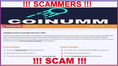 Information about Coinumm Com crooks from the ScamAdviser Com