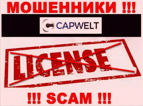 Совместное взаимодействие с мошенниками КапВелт Ком не приносит заработка, у указанных разводил даже нет лицензионного документа