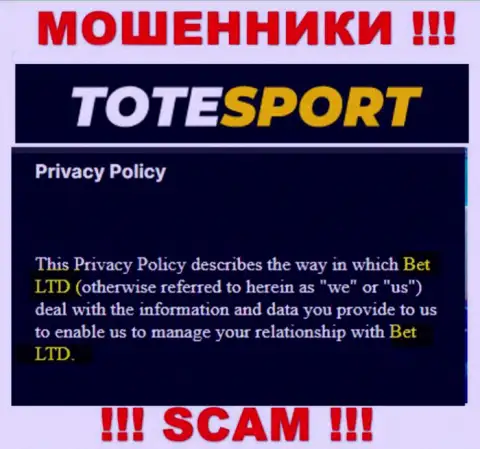 ТотеСпорт - юридическое лицо интернет-кидал организация BET Ltd