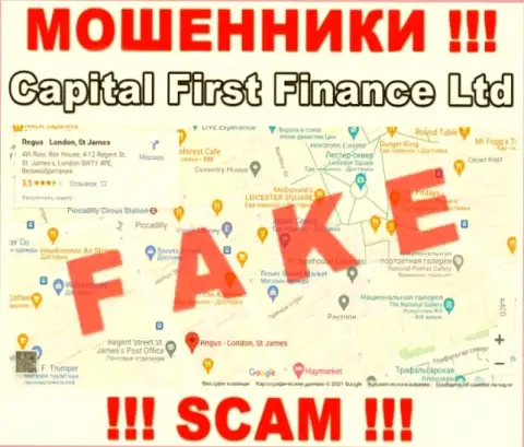 На web-сайте мошенников Capital First Finance Ltd представлена фейковая информация относительно юрисдикции
