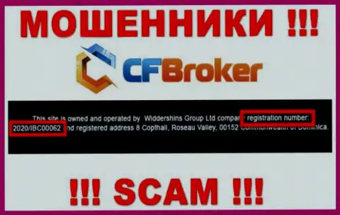Номер регистрации интернет шулеров ЦФБрокер Ио, с которыми опасно сотрудничать - 2020/IBC00062