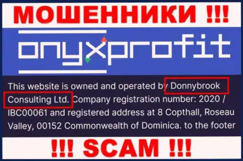 Юридическое лицо организации Оникс Профит - это Donnybrook Consulting Ltd, информация взята с официального сайта
