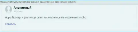 Сайт otzyvys ru делится реальным отзывом клиента о фирме ЕХЧЕНЖБК Лтд Инк