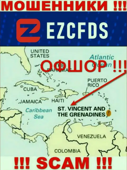 Сент-Винсент и Гренадины - оффшорное место регистрации шулеров EZCFDS, опубликованное у них на ресурсе