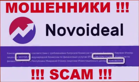 Не работайте совместно с конторой NovoIdeal Com, зная их лицензию, размещенную на интернет-портале, Вы не сумеете уберечь свои деньги