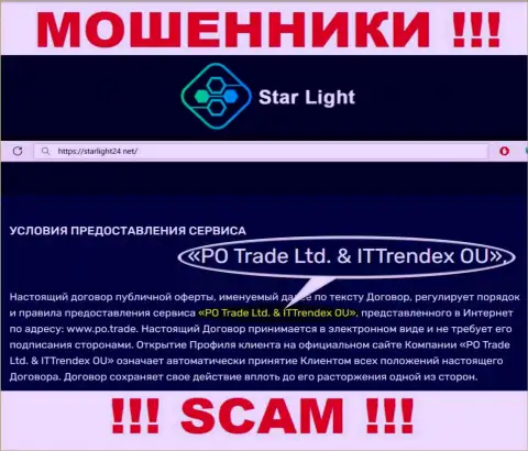 Мошенники StarLight24 не скрыли свое юр. лицо - это ПО Трейд Лтд и ИТТрендекс ОЮ