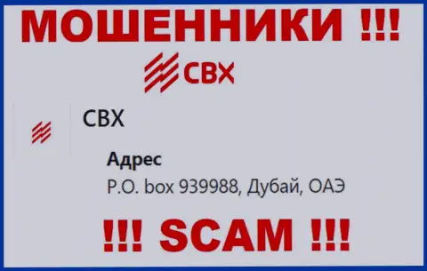 Адрес регистрации CBX One в оффшоре - P.O. box 939988, Dubai, United Arab Emirates (информация позаимствована с web-портала мошенников)