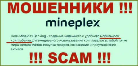 Mineplex PTE LTD - это internet мошенники ! Область деятельности которых - Крипто-банк