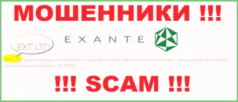 Организацией EXANTE руководит XNT LTD - сведения с официального сайта мошенников