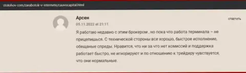 Трейдер изложил свое хорошее мнение о дилере КаувоКапитал на web-сайте СтоЛохов Ком