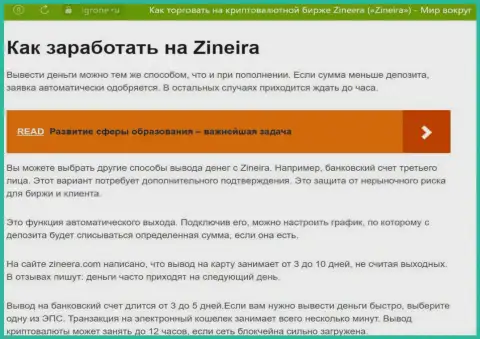 Обзорная статья о возврате денег в биржевой организации Зиннейра Ком, представленная на информационном ресурсе Igrone Ru