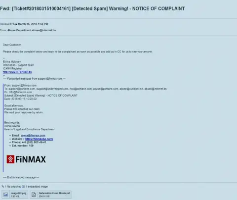 Схожая жалоба на официальный интернет-портал FiN MAX поступила и доменному регистратору