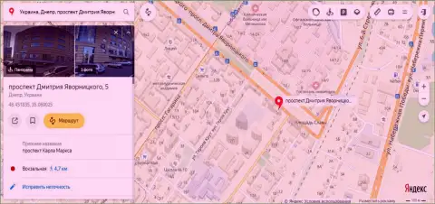 Предоставленный одним из сотрудников 770 Капитал адрес расположения мошеннической форекс конторы на Yandex Maps