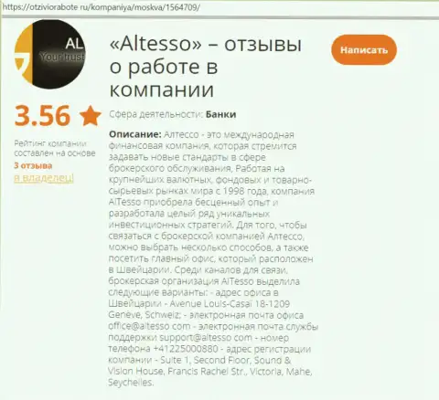 Сведения о ФОРЕКС конторе АлТессо на веб-площадке otzivi o rabote ru